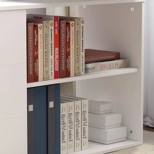 Alt view image 5 of 7 - 55" Home Office Computer Desk Corner Desk with 3 Drawers and 2 Shelves, 55 Inch Large L-Shaped Study Writing Table with Storage Cabinet - White