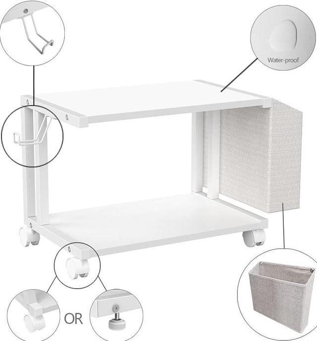Alt view image 6 of 6 - 2 Tier Modern White Wooden Under Desk Printer Stand with Storage Bag for Home Office Desktop Printer Table Organizer Mobile Printer Shelf Cart with Caster Wheel (White)