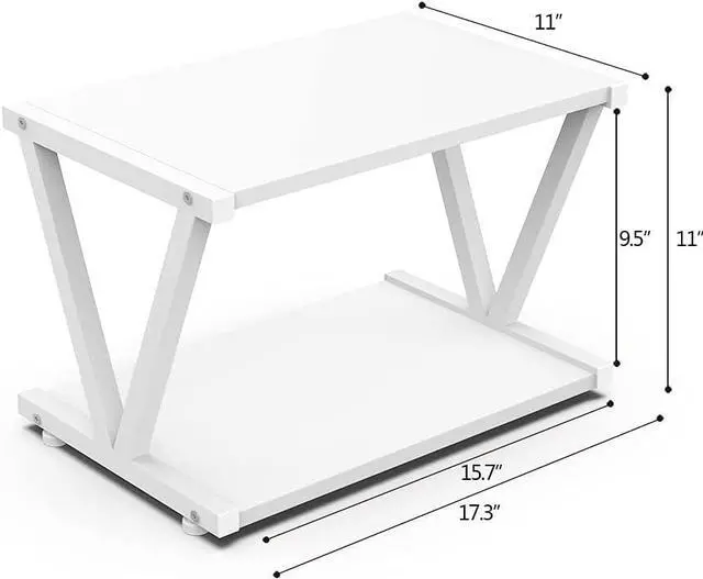 Alt view image 2 of 5 - Retro Desktop Printer Stand 2 Double Tiers Wood Printer Shelf Modern White Wood Storage Book Shelf Organizor for Home Office Stylish Sturdy V Shaped (White)