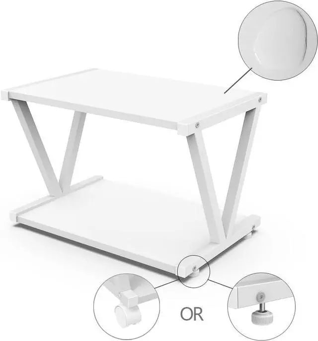 Alt view image 3 of 5 - Retro Desktop Printer Stand 2 Double Tiers Wood Printer Shelf Modern White Wood Storage Book Shelf Organizor for Home Office Stylish Sturdy V Shaped (White)