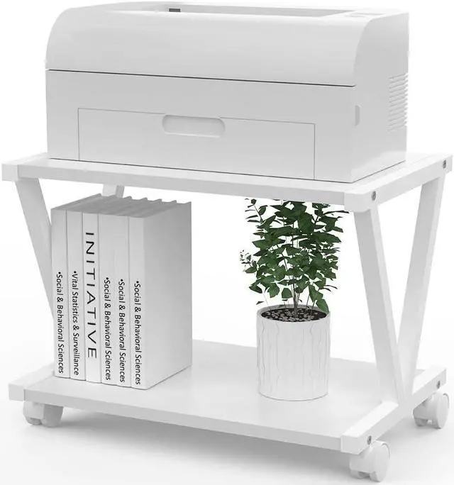 Main image of Retro Desktop Printer Stand 2 Double Tiers Wood Printer Shelf Modern White Wood Storage Book Shelf Organizor for Home Office Stylish Sturdy V Shaped (White)