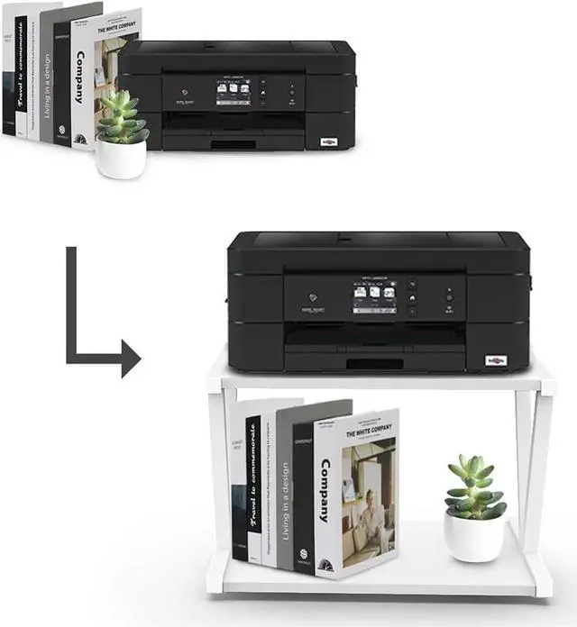 Alt view image 4 of 5 - Retro Desktop Printer Stand 2 Double Tiers Wood Printer Shelf Modern White Wood Storage Book Shelf Organizor for Home Office Stylish Sturdy V Shaped (White)