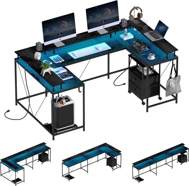 78.7 U Shaped Gaming Desk Corner Computer Desk w/ File Drawer & Power  Outlets