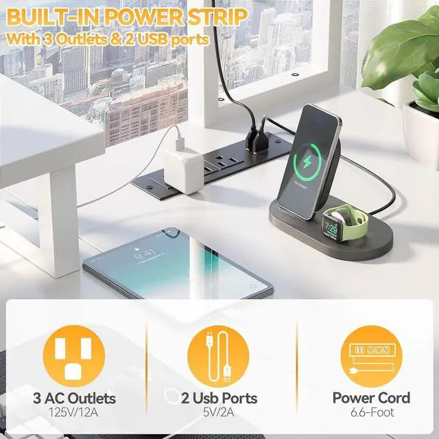 Alt view image 4 of 7 - 48.8" L Shaped Gaming Desk with LED Lights & Power Outlets, Reversible L-Shaped Computer Desk with Monitor Stand & Storage Shelf, Corner Desks Home Office Desk with Storage Bag, White