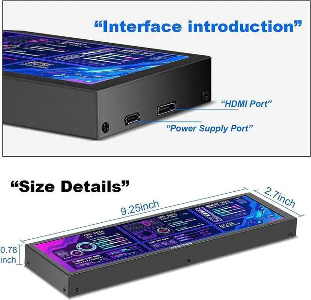 Alt view image 5 of 7 - 8.8" Portable Touch Screen Monitor Small HDMI Computer Temp Monitor PC Temperature Display With Case PC Sensor Panel Display 10-Point IPS 60Hz for Raspberry Pi Windows/Laptop AIDA64 CPU RAM Monitoring
