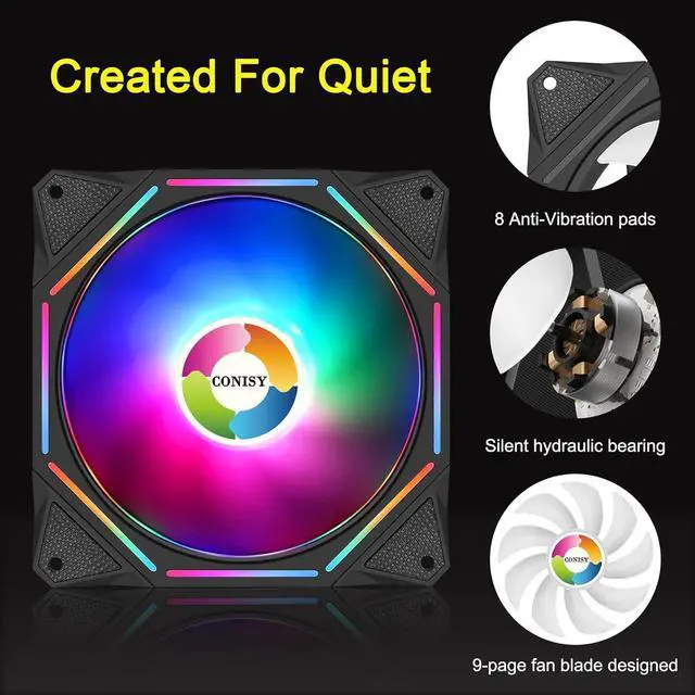 Alt view image 4 of 7 - 2 Pack RGB LED Series 120mm Case Fan for Computer Case, Unique Ultra Quiet Long Life Gaming PC Cooling Fan - Colorful