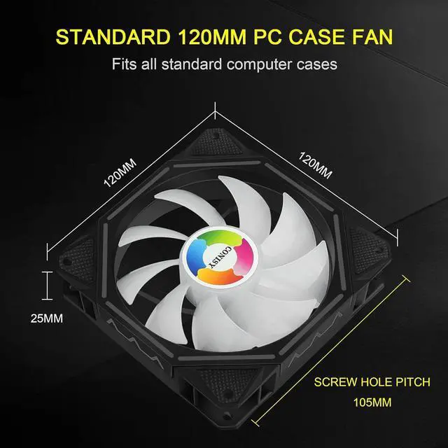 Alt view image 5 of 7 - 2 Pack RGB LED Series 120mm Case Fan for Computer Case, Unique Ultra Quiet Long Life Gaming PC Cooling Fan - Colorful