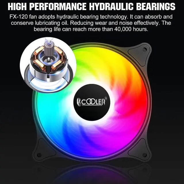 Alt view image 4 of 6 - 120MM Case Fan 3 Pack FX120 High Performance Cooling PC Fans - RGB Case Fans with Hydraulic Bearing - Low Noise Computer Fans Parts for PC Case