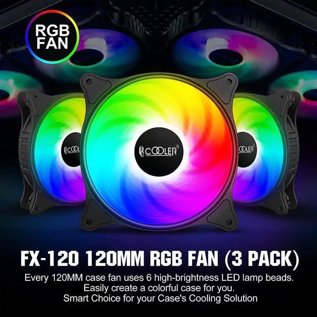 Alt view image 2 of 6 - 120MM Case Fan 3 Pack FX120 High Performance Cooling PC Fans - RGB Case Fans with Hydraulic Bearing - Low Noise Computer Fans Parts for PC Case