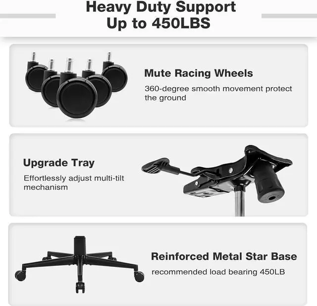 Alt view image 3 of 7 - Big and Tall Office Chair 500lbs, Ergonomic High Back Computer Desk Chair for Heavy People with 2D Adjustable Waist Support and Heavy Duty
