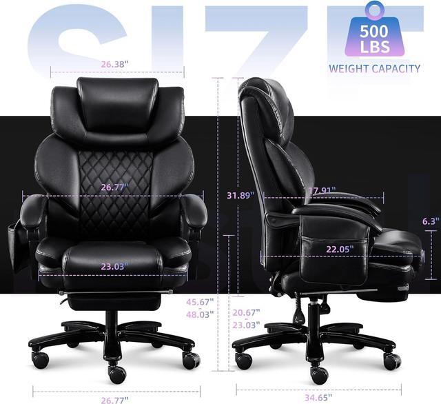 Alt view image 2 of 7 - Big and Tall Office Chair 500lbs with 3D Rolling Massage Lumbar Cushion Executive Office Chair High Back Reclining Office Chair with Footrest Wide Seat Breathable Back Support Home Office Desk Chairs