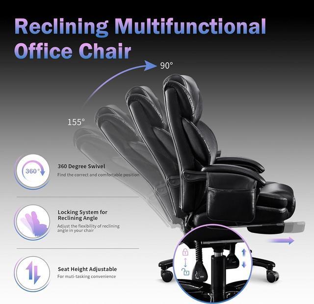 Alt view image 6 of 7 - Big and Tall Office Chair 500lbs with 3D Rolling Massage Lumbar Cushion Executive Office Chair High Back Reclining Office Chair with Footrest Wide Seat Breathable Back Support Home Office Desk Chairs