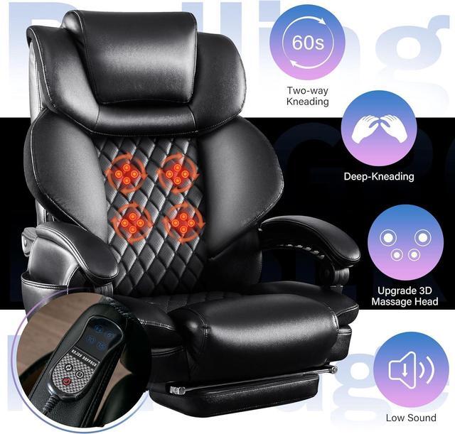 Alt view image 3 of 7 - Big and Tall Office Chair 500lbs with 3D Rolling Massage Lumbar Cushion Executive Office Chair High Back Reclining Office Chair with Footrest Wide Seat Breathable Back Support Home Office Desk Chairs