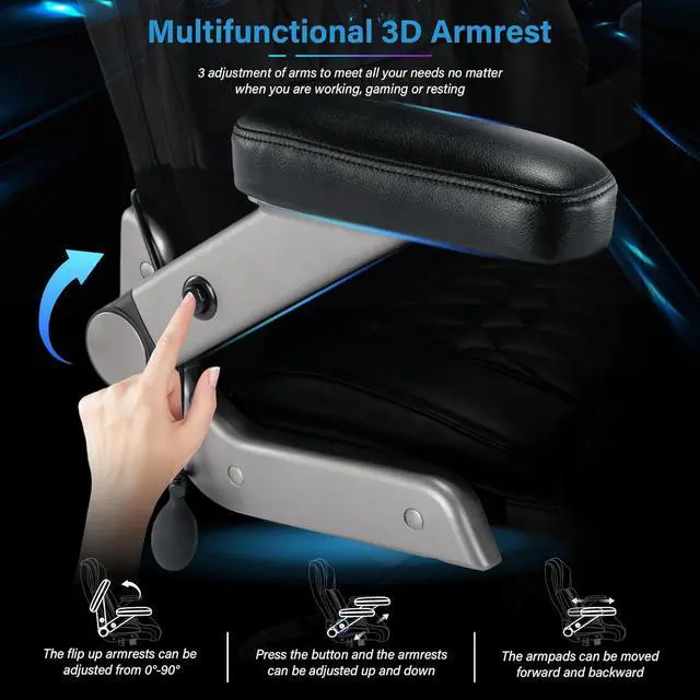 Alt view image 4 of 7 - Big and Tall 500lbs Office Chair - Adjustable Lumbar Support 3D Flip Arms Heavy Duty Metal Base&Wheels, High Back Large Executive Computer Desk Chair, Thick Padded Ergonomic Design for Back Pain