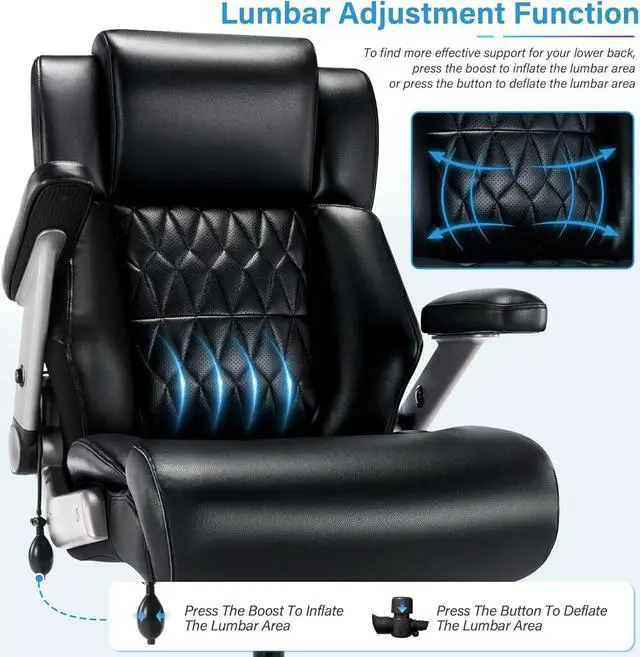 Alt view image 5 of 7 - Big and Tall 500lbs Office Chair - Adjustable Lumbar Support 3D Flip Arms Heavy Duty Metal Base&Wheels, High Back Large Executive Computer Desk Chair, Thick Padded Ergonomic Design for Back Pain