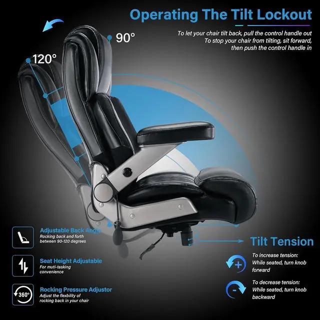 Alt view image 6 of 7 - Big and Tall 500lbs Office Chair - Adjustable Lumbar Support 3D Flip Arms Heavy Duty Metal Base&Wheels, High Back Large Executive Computer Desk Chair, Thick Padded Ergonomic Design for Back Pain