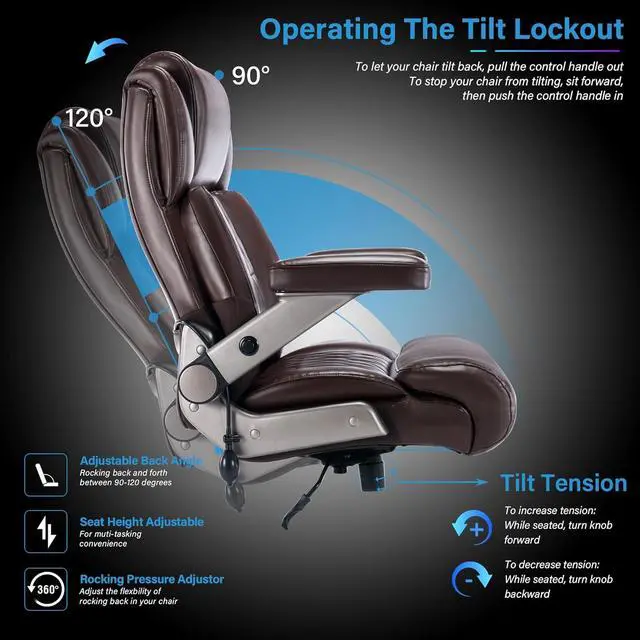 Alt view image 6 of 7 - Big and Tall 500lbs Office Chair - Adjustable Lumbar Support 3D Flip Arms Heavy Duty Metal Base&Wheels, High Back Large Executive Computer Desk Chair, Thick Padded Ergonomic Design for Back Pain