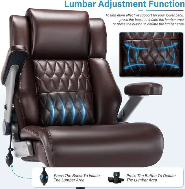 Alt view image 5 of 7 - Big and Tall 500lbs Office Chair - Adjustable Lumbar Support 3D Flip Arms Heavy Duty Metal Base&Wheels, High Back Large Executive Computer Desk Chair, Thick Padded Ergonomic Design for Back Pain