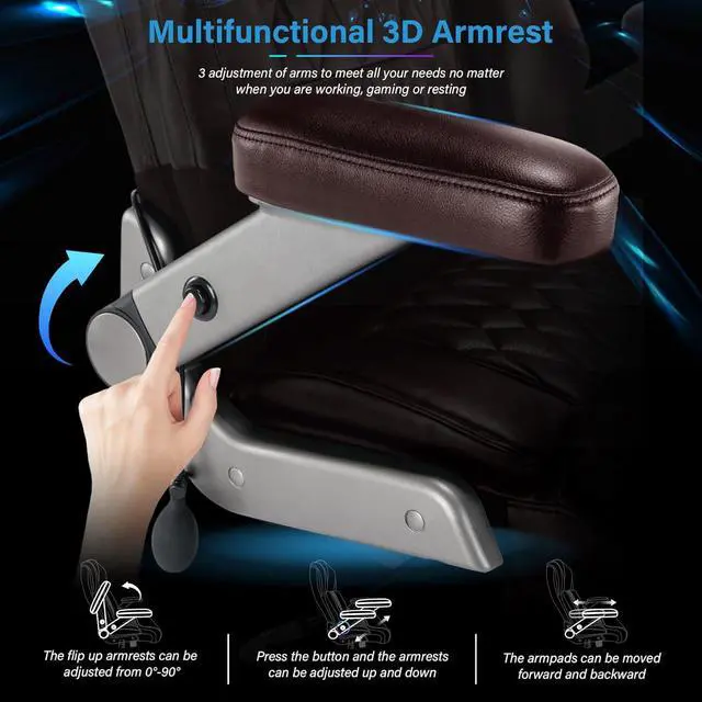 Alt view image 4 of 7 - Big and Tall 500lbs Office Chair - Adjustable Lumbar Support 3D Flip Arms Heavy Duty Metal Base&Wheels, High Back Large Executive Computer Desk Chair, Thick Padded Ergonomic Design for Back Pain