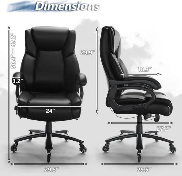 Alt view image 3 of 7 - Big and Tall Office Chair 500lbs, Adjustable Lumbar Support Executive Office Chair with High Back, Ergonomic Heavy Duty Office Chair Office Chairs for Heavy People - Black