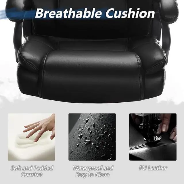 Alt view image 5 of 7 - Big and Tall Office Chair 500lbs, Adjustable Lumbar Support Executive Office Chair with High Back, Ergonomic Heavy Duty Office Chair Office Chairs for Heavy People - Black