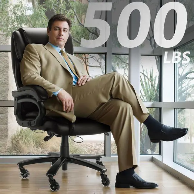 Alt view image 6 of 7 - Big and Tall Office Chair 500lbs, Adjustable Lumbar Support Executive Office Chair with High Back, Ergonomic Heavy Duty Office Chair Office Chairs for Heavy People - Black