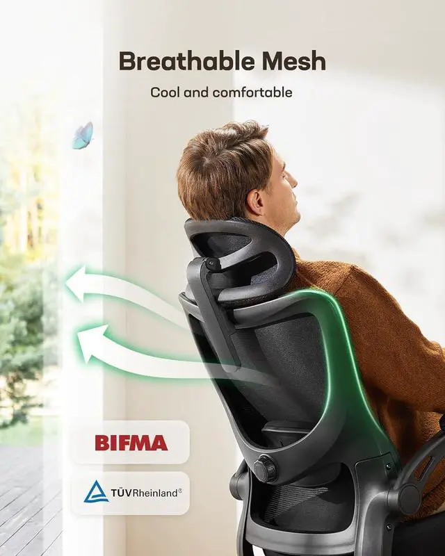 Alt view image 5 of 7 - Ergonomic Office Chair: Office Computer Desk Chair with High Back Mesh and Adjustable Lumbar Support Rolling Work Swivel Task Chairs with Wheel 3D Armrests and Headrest