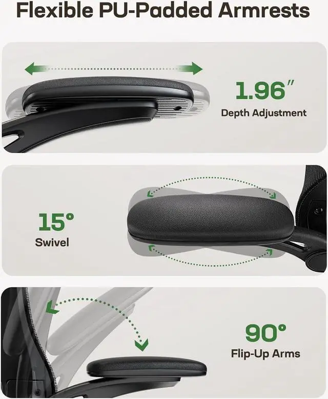 Alt view image 7 of 7 - Ergonomic Office Chair: Office Computer Desk Chair with High Back Mesh and Adjustable Lumbar Support Rolling Work Swivel Task Chairs with Wheel 3D Armrests and Headrest