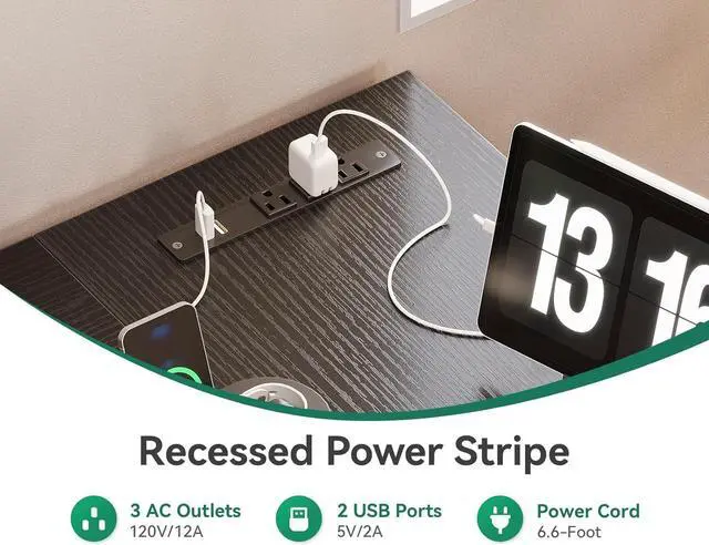 Alt view image 4 of 7 - 53" L Shaped Desk with Drawers, Computer Desk with Storage Shelves and USB Ports, Corner Desk for Home Office Sturdy Writing Workstation, Gaming Desk, Easy to Assemble, Black