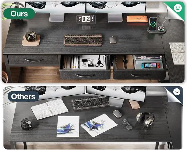 Alt view image 7 of 7 - 53" L Shaped Desk with Drawers, Computer Desk with Storage Shelves and USB Ports, Corner Desk for Home Office Sturdy Writing Workstation, Gaming Desk, Easy to Assemble, Black