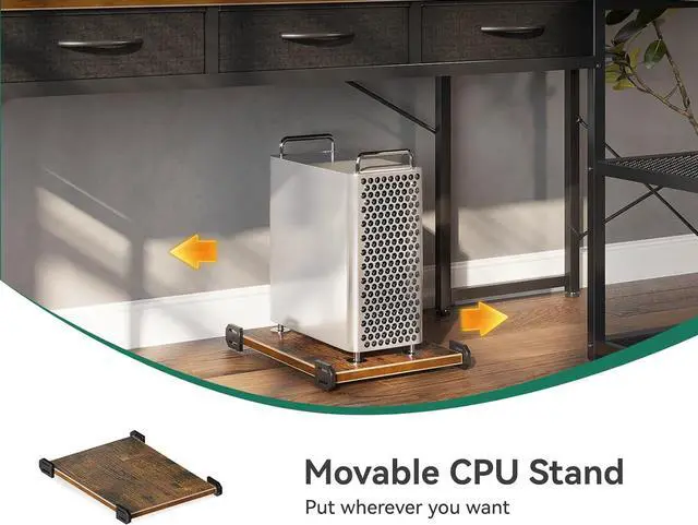 Alt view image 6 of 7 - 53" L Shaped Desk with Drawers, Computer Desk with Storage Shelves and USB Ports, Corner Desk for Home Office Sturdy Writing Workstation, Gaming Desk, Easy to Assemble, Vintage