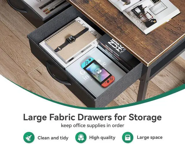 Alt view image 5 of 7 - 53" L Shaped Desk with Drawers, Computer Desk with Storage Shelves and USB Ports, Corner Desk for Home Office Sturdy Writing Workstation, Gaming Desk, Easy to Assemble, Vintage