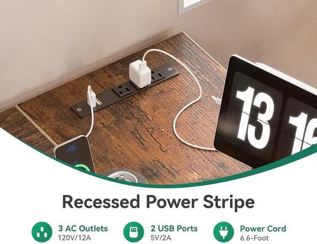 Alt view image 4 of 7 - 53" L Shaped Desk with Drawers, Computer Desk with Storage Shelves and USB Ports, Corner Desk for Home Office Sturdy Writing Workstation, Gaming Desk, Easy to Assemble, Vintage