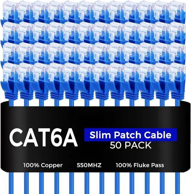 Main image of Patch Cables Cat6a 0.5ft (50 Pack) Slim, Cat6a Ethernet Patch Cable 10G Support, Snagless Cat 6 Patch Cable for Patch Panel to Switch, Flexiable Cat 6a Ethernet Cable with Gold Plated