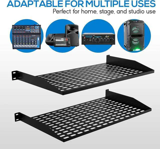 Alt view image 4 of 7 - Pyle 2-Packl 1U Server Rack Shelf, Vented Shelves for Good Air Circulation, Cantilever Mount, Wall Mount Rack, Universal Device, Cabinet Shelf, Computer Case Mounting Tray