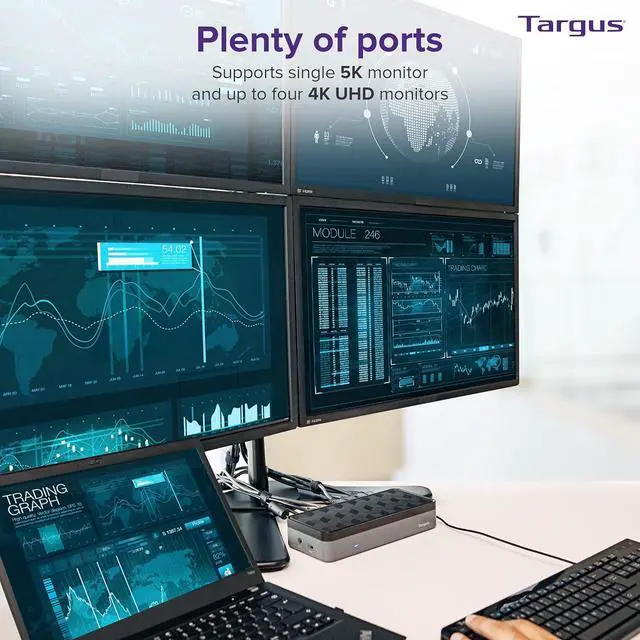 Alt view image 4 of 5 - Targus USB C Universal Docking Station with Quad 4K(QV4K), Docking Station Single 5K/Quad 4K UHD Display,USB C Laptop Docking Station with 4 DisplayPort or 4 HDMI Ports/100W Power Delivery