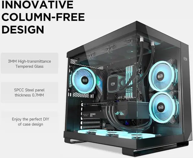 Alt view image 3 of 7 - ARGB PC Case Mid Tower Desktop Computer Gaming Superior Case for ATX/M-ATX/ITX with 6 ARGB Case Fans,Column-Free Design,360MM Radiator&400MM GPU Support,Easy Installation - Black
