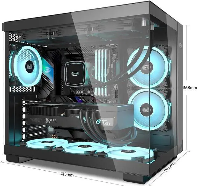 Alt view image 6 of 7 - ARGB PC Case Mid Tower Desktop Computer Gaming Superior Case for ATX/M-ATX/ITX with 6 ARGB Case Fans,Column-Free Design,360MM Radiator&400MM GPU Support,Easy Installation - Black