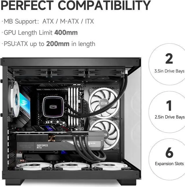 Alt view image 4 of 7 - ARGB PC Case Mid Tower Desktop Computer Gaming Superior Case for ATX/M-ATX/ITX with 6 ARGB Case Fans,Column-Free Design,360MM Radiator&400MM GPU Support,Easy Installation - Black
