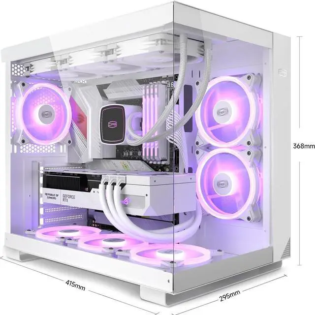 Alt view image 4 of 7 - ARGB PC Case Mid Tower Desktop Computer Gaming Superior Case for ATX/M-ATX/ITX with 6 ARGB Case Fans,Column-Free Design,360MM Radiator&400MM GPU Support,Easy Installation - White