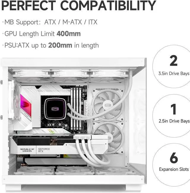 Alt view image 3 of 7 - ARGB PC Case Mid Tower Desktop Computer Gaming Superior Case for ATX/M-ATX/ITX with 6 ARGB Case Fans,Column-Free Design,360MM Radiator&400MM GPU Support,Easy Installation - White