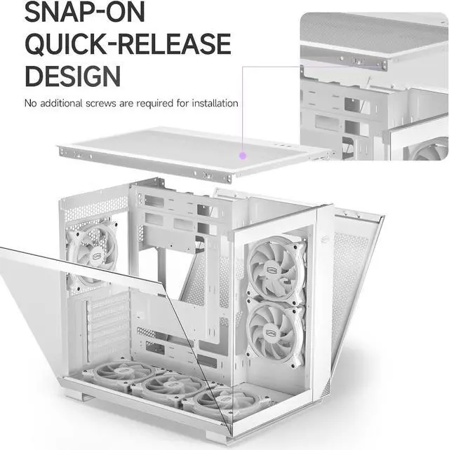 Alt view image 2 of 7 - ARGB PC Case Mid Tower Desktop Computer Gaming Superior Case for ATX/M-ATX/ITX with 6 ARGB Case Fans,Column-Free Design,360MM Radiator&400MM GPU Support,Easy Installation - White