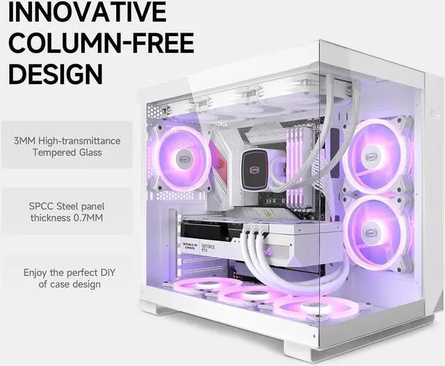Alt view image 5 of 7 - ARGB PC Case Mid Tower Desktop Computer Gaming Superior Case for ATX/M-ATX/ITX with 6 ARGB Case Fans,Column-Free Design,360MM Radiator&400MM GPU Support,Easy Installation - White