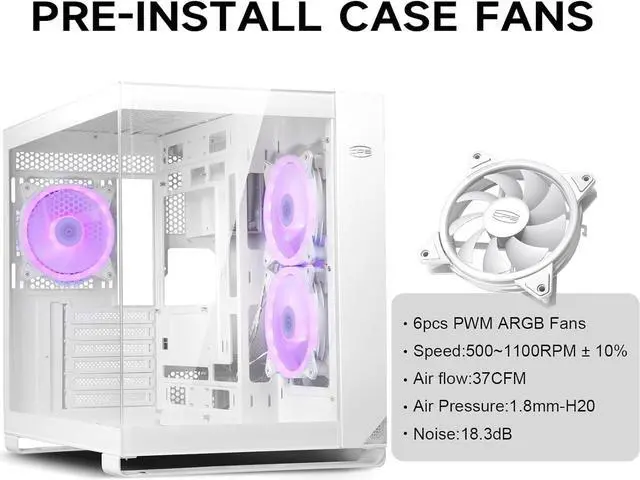 Alt view image 7 of 7 - ARGB PC Case Mid Tower Desktop Computer Gaming Superior Case for ATX/M-ATX/ITX with 6 ARGB Case Fans,Column-Free Design,360MM Radiator&400MM GPU Support,Easy Installation - White