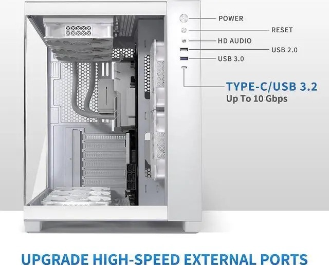 Alt view image 3 of 6 - ATX PC Case,5 PWM ARGB Fans Pre-Installed,360MM RAD Support,Type-C Gaming 270° Full View Tempered Glass Mid Tower Pure White ATX Computer Case,Y6