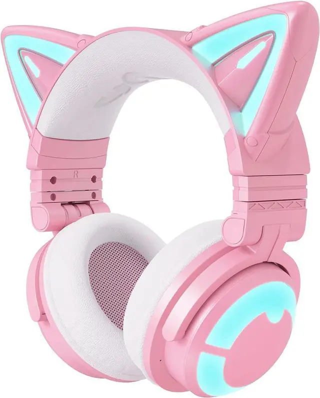 Main image of YOWU RGB Cat Ear Headphone 3G Wireless 5.0 Foldable Gaming Pink Headset with 7.1 Surround Sound, Built-in Mic & Customizable Lighting and Effect via APP, Type-C Charging Audio Cable -Pink