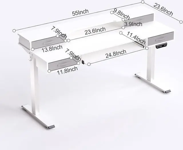 Alt view image 3 of 7 - 55" x 24" Electric Standing Desk, Multifunctional Standing Desk Adjustable Height, 55 * 24 Standing Desk with 4 Drawers, Ergonomic Adjustable Standing Desk with Keyboard Tray, White
