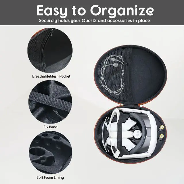 Alt view image 4 of 6 - Hard Carrying Case Compatible with Meta 3/Oculus 3 Accessories, VR Headset Travel Case for Quest 3 Accessories,Suitable for Travel and Home Storage