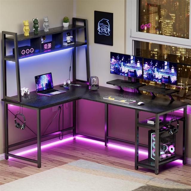 94.5 Home Office Desks, Computer Gaming Desk with Storage, LED