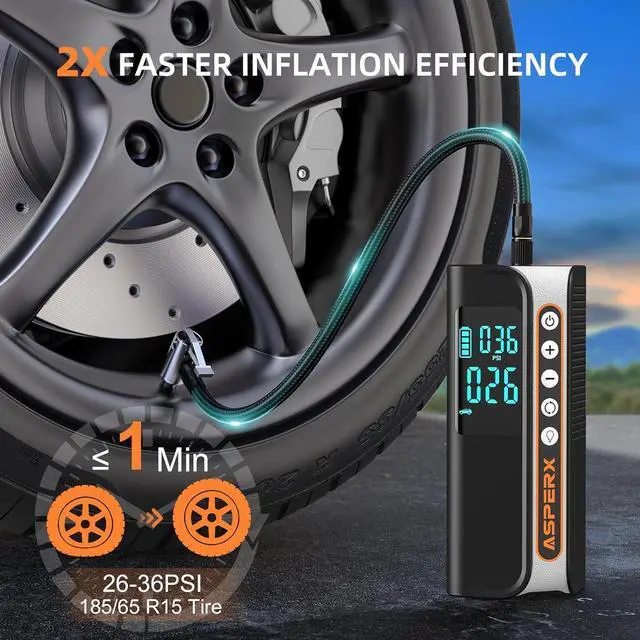 Alt view image 3 of 7 - Tire Inflator Portable Air Compressor, 160PSI Cordless Air Pump for Car Tires, 2X Faster Air inflator with Pressure Detection, Portable Tire Pump with LED Light for Car Bike Motor Ball